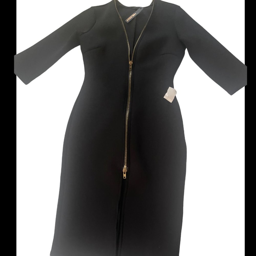 Miss Avenue Black Winter Quarter Sleeve Bodycon Dress Gold Zipper Size M
